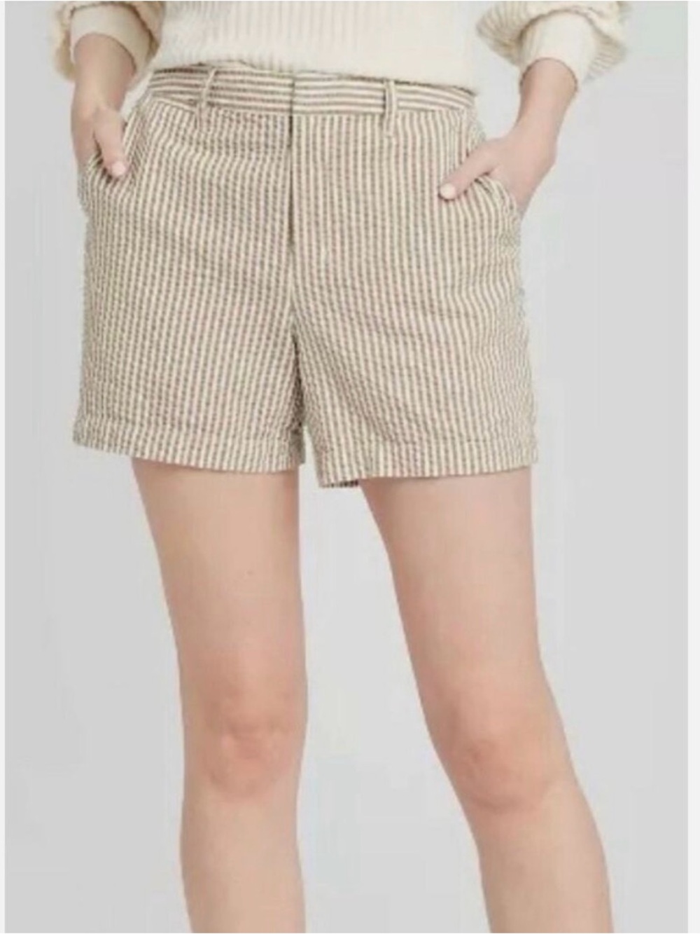 A New Day Coastal Summer Beachy Stripe 100% Cotton Seersucker Chino Shorts NWT